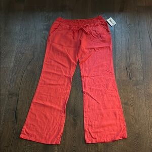 Coral/Red Linen Blend Casual Bottoms